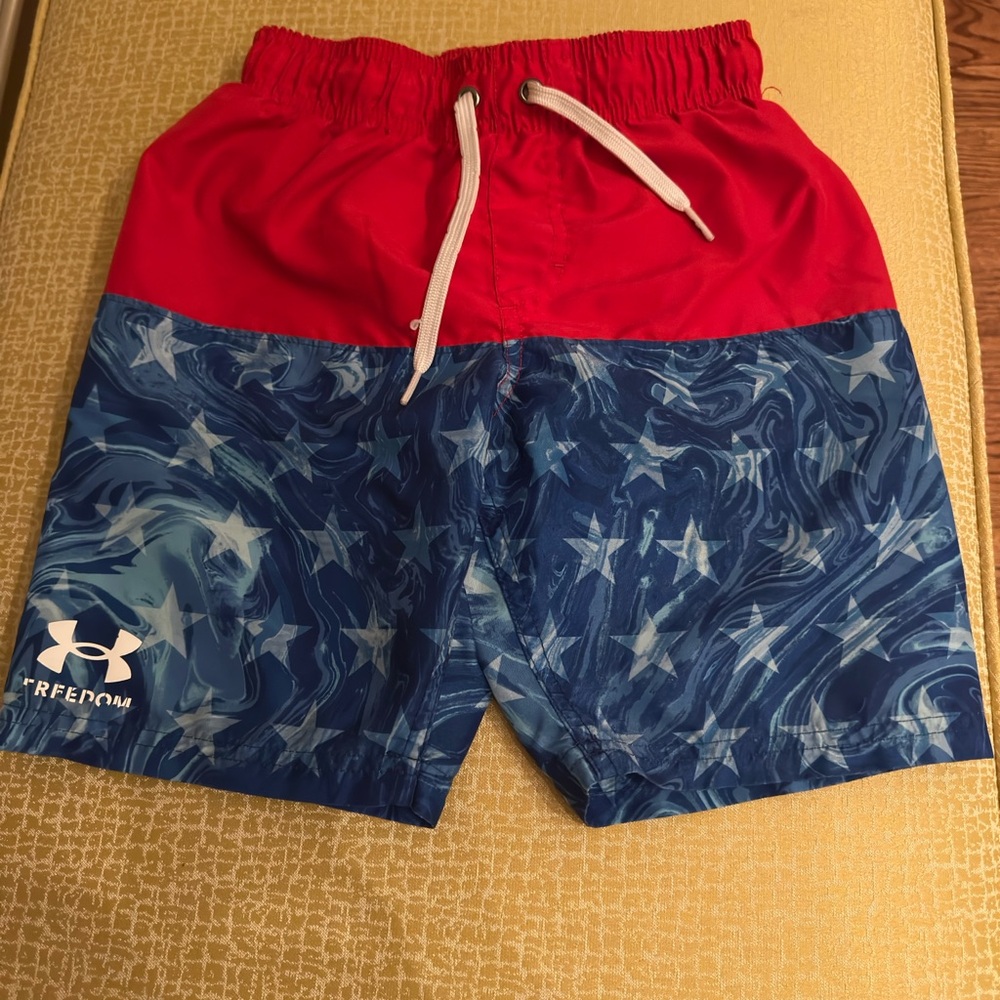 Under Armour Red and White Blue swim trunks
